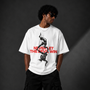 NEVER LET THE DEVIL WIN™ Oversized Graphic Streetwear Tee – White Edition
