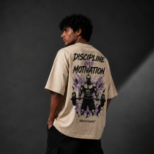 DISCIPLINE OVER MOTIVATION™ Oversized Graphic Streetwear Tee – Sand Edition