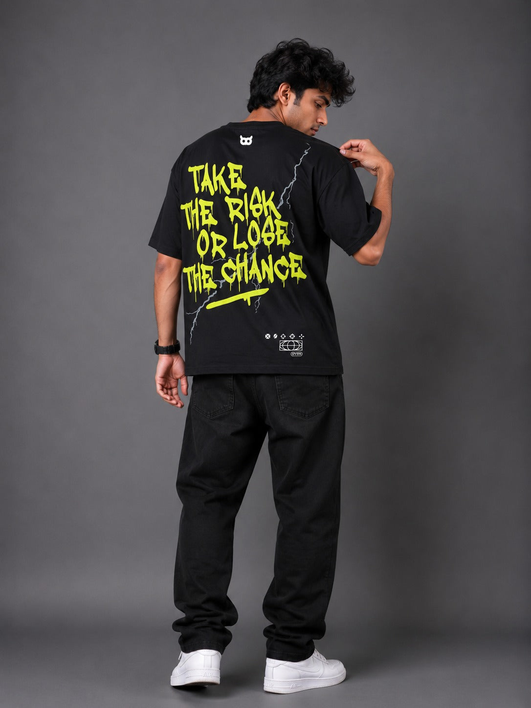 Akoom Black Oversized Unisex T-Shirt | Neon Graphic Streetwear Tee - Image 3