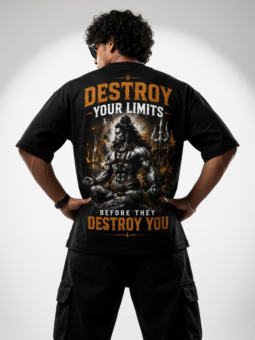 StitchVaults™ Destroy Your Limits Oversized T-Shirt – Lord Shiva Motivation