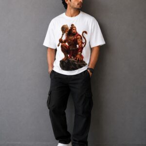 Hanuman "The Warrior Monk" White Oversized Graphic T-Shirt