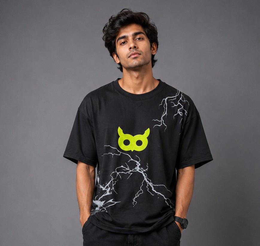 Akoom Black Oversized Unisex T-Shirt | Neon Graphic Streetwear Tee - Image 4