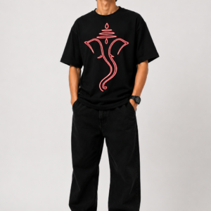 StitchVaults™ Divine Ganesha Neon Line Art Oversized Graphic T-Shirt – GANESHA LEGACY™ Collection | Premium Cotton