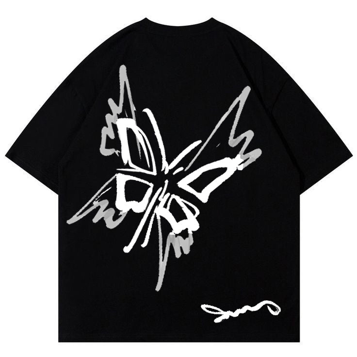 Minimal Butterfly Graphic T-Shirt – Aesthetic Streetwear Black Tee - Image 5