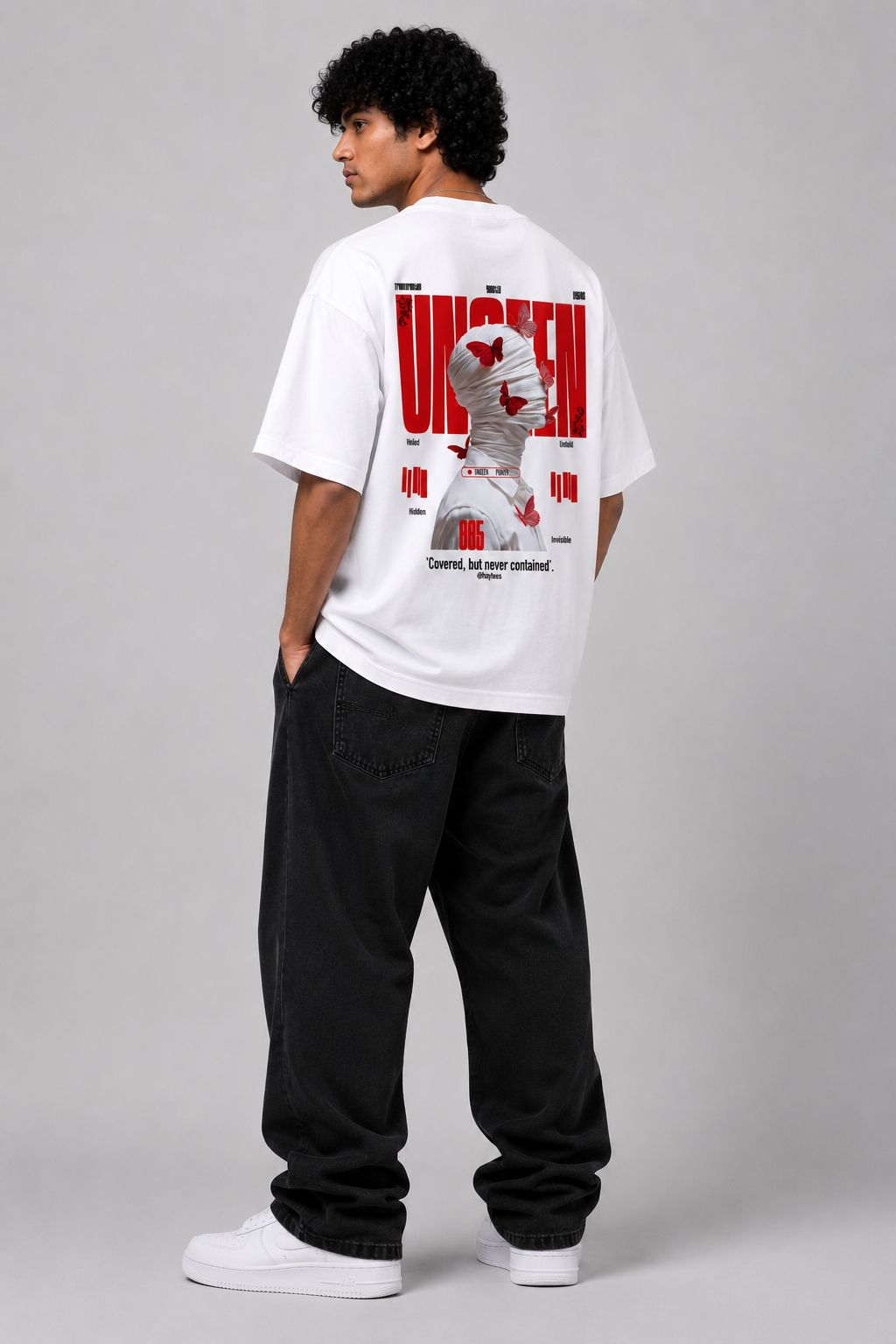 UNSAID™ Oversized Back Graphic Streetwear T-Shirt – White - Image 3