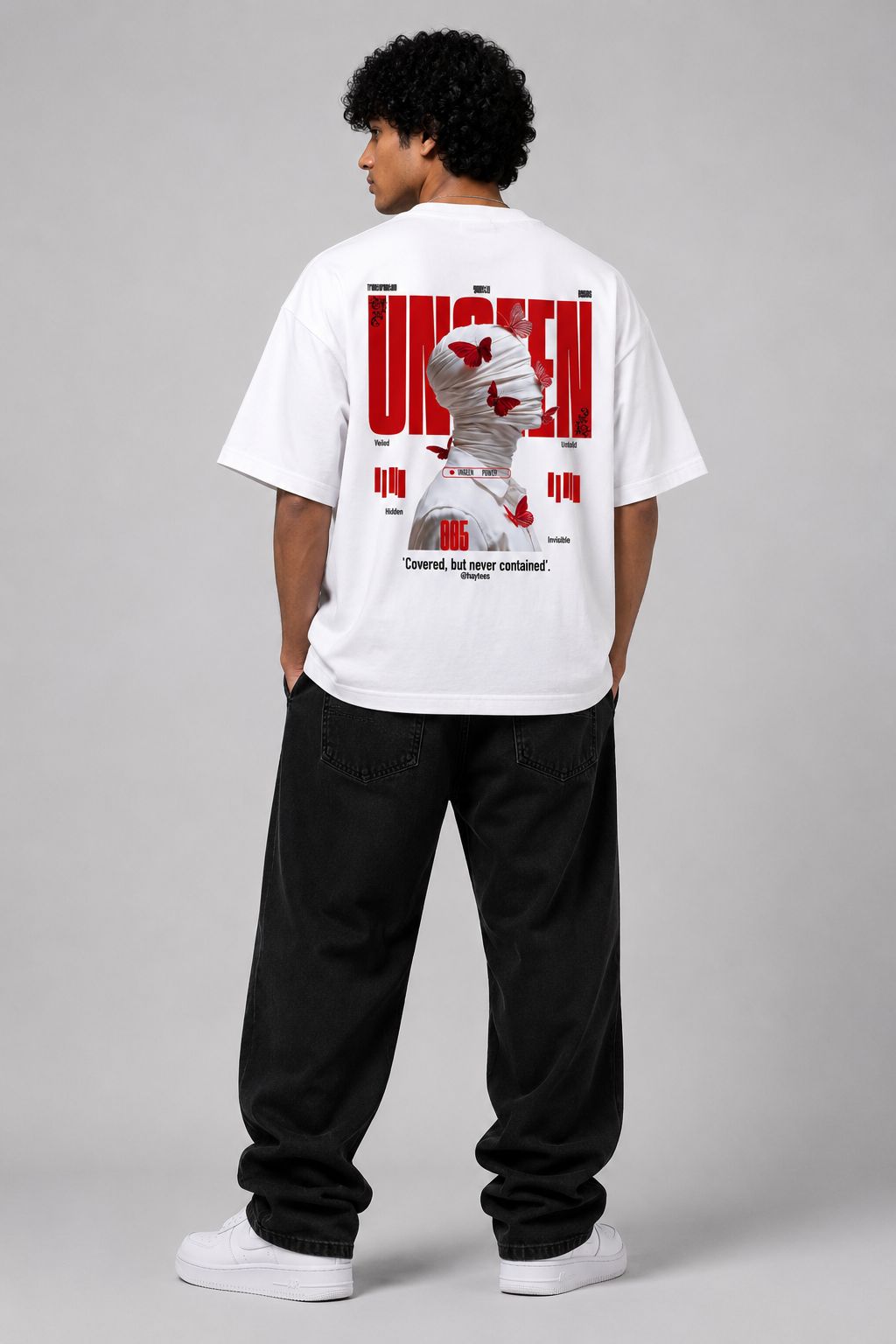UNSAID™ Oversized Back Graphic Streetwear T-Shirt – White