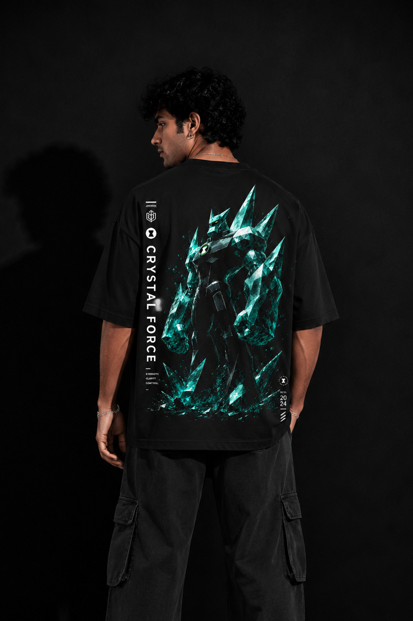 StitchVaults™ Crystal Force Oversized Graphic T-Shirt – Alien Warrior Edition - Image 2