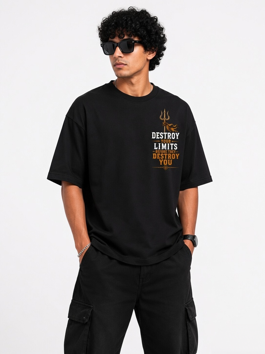 StitchVaults™ Destroy Your Limits Oversized T-Shirt – Lord Shiva Motivation - Image 2