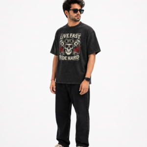 StitchVaults™ Live Fast Ride Hard Oversized Biker T-Shirt for Men