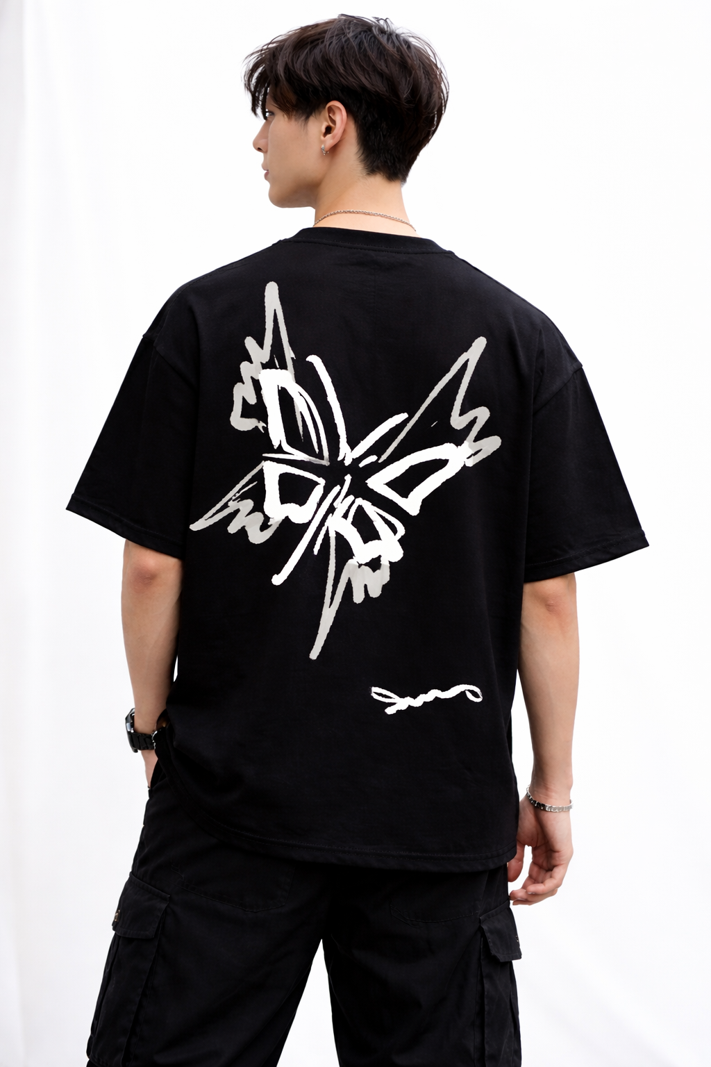 Minimal Butterfly Graphic T-Shirt – Aesthetic Streetwear Black Tee - Image 3